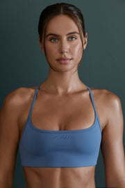 Growth - Scoop Neck Open Back Sports Bra in Blue