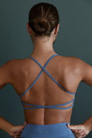 Growth - Scoop Neck Open Back Sports Bra in Blue