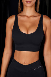 Full Focus - Open Back Plunge Neck Sports Bra in Black