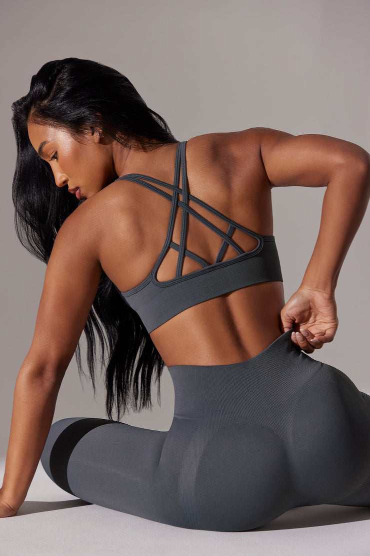 Constant - Scoop Neck Multi Strap Sports Bra in Grey