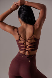 Ardour - Open Back Square Neck Sports Bra in Burgundy