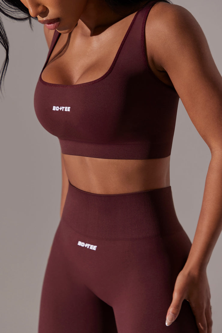 Ardour - Open Back Square Neck Sports Bra in Burgundy