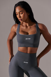 Ardour - Open Back Square Neck Sports Bra in Grey