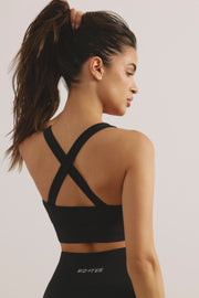 In Check - Plunge Neck Define Luxe Sports Bra in Black