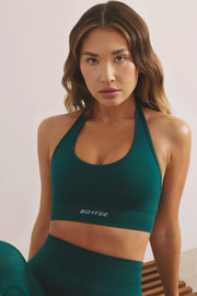 Focused - Halter Neck Define Luxe Sports Bra in Jade Green