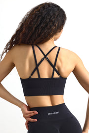 Define Luxe Strappy Sports Bra in Jet Black