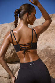 Strive - Scoop Neck Lace Up Back FlexiRib Sports Bra in Black