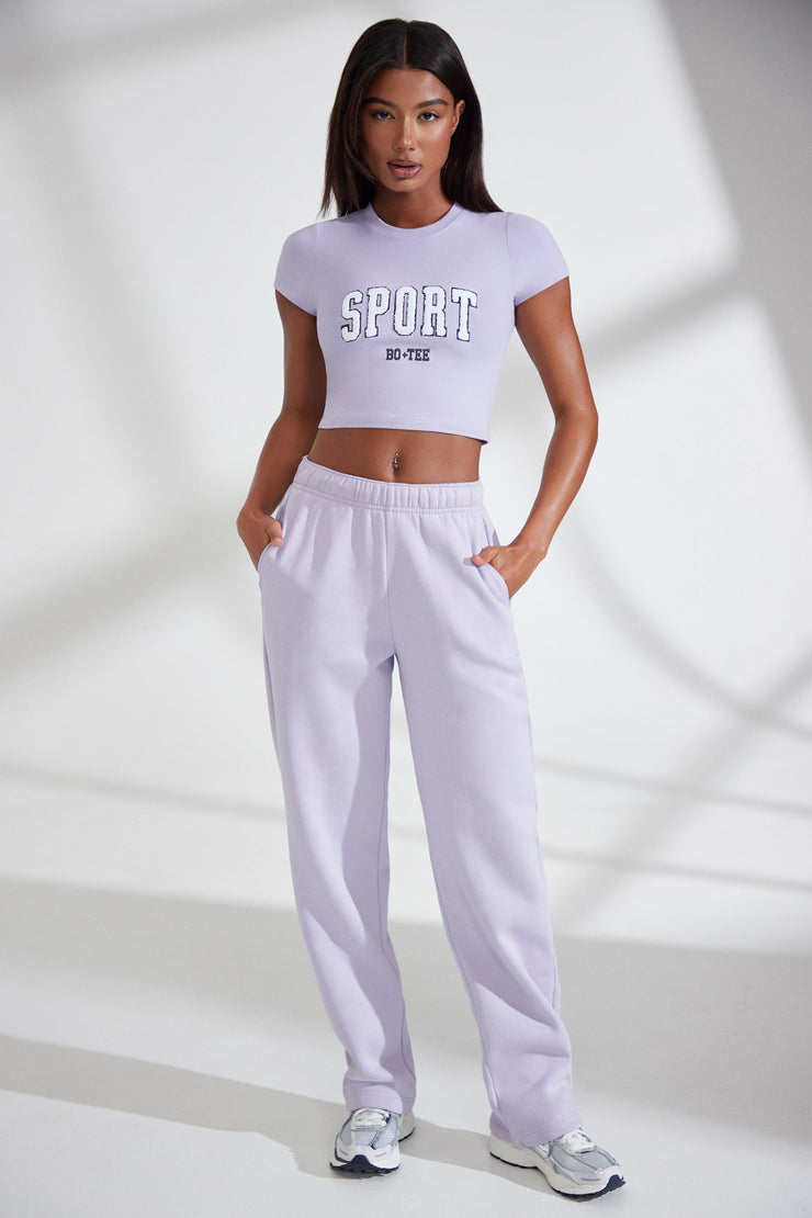 Athletics - Wide Leg Embroidered Back Joggers in Lavender