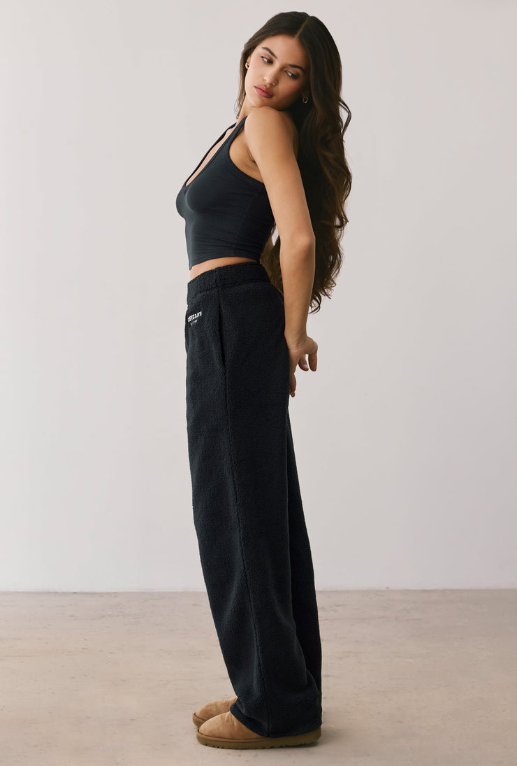 Laze - Fleece Wide Leg Joggers in Onyx