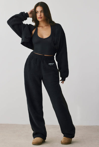 Laze - Fleece Wide Leg Joggers in Onyx