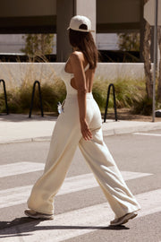 Terry Towelling Wide-Leg Joggers in Cream