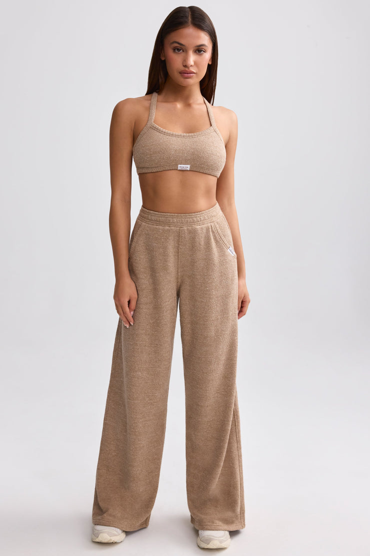 Terry Towelling Wide-Leg Joggers in Mocha Brown