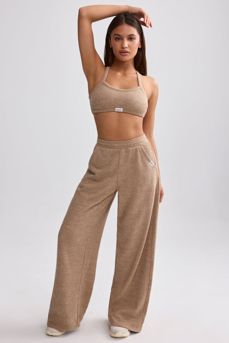 Terry Towelling Wide-Leg Joggers in Mocha Brown