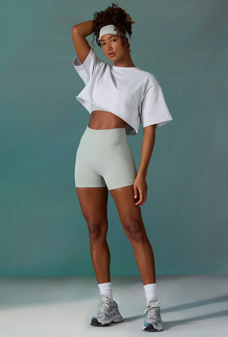 Level Up - Cotton Cropped Oversized T-Shirt in Ice Grey