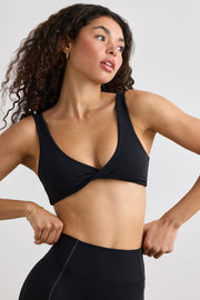 Pure - Soft Active V-Neck Sports Bra in Black