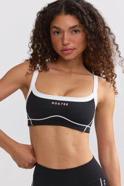 Soft Active Contrast-Trim Sports Bra in Black