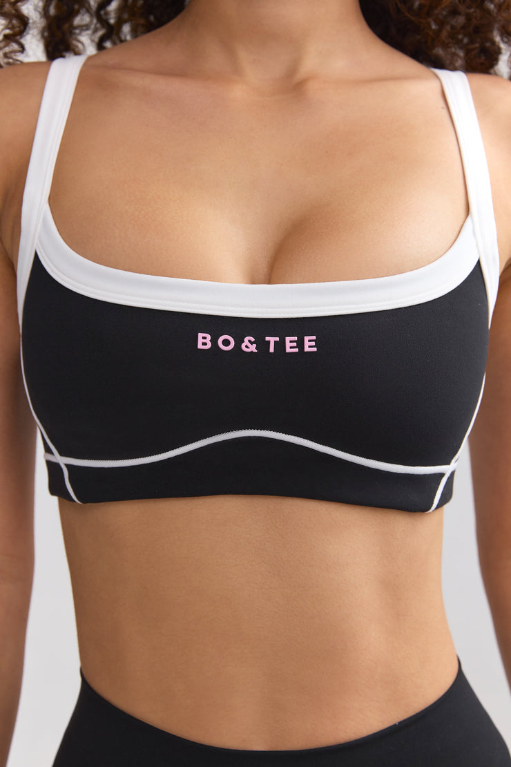 Soft Active Contrast-Trim Sports Bra in Black