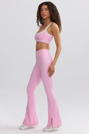 Soft Active Contrast-Trim Flared Trousers in Baby Pink