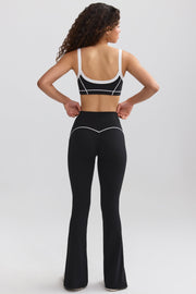 Soft Active Contrast-Trim Flared Trousers in Black