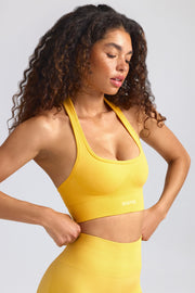 Define Luxe Halterneck Sports Bra in Golden Yellow