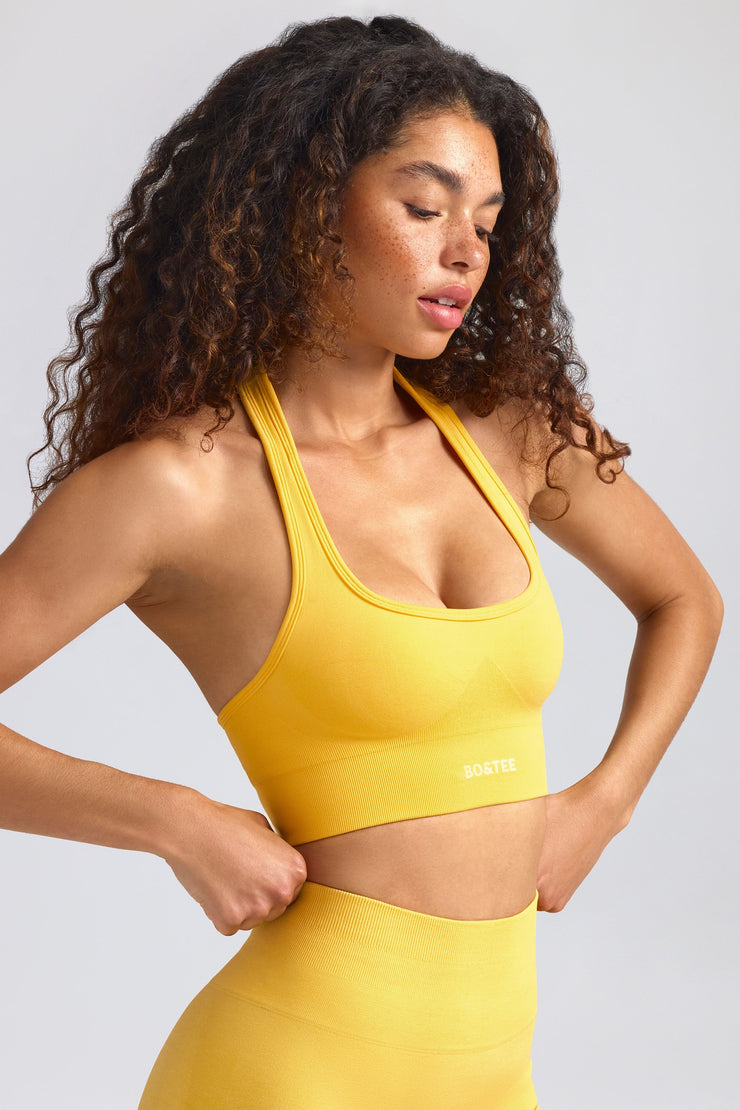 Define Luxe Halterneck Sports Bra in Golden Yellow