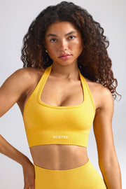 Define Luxe Halterneck Sports Bra in Golden Yellow