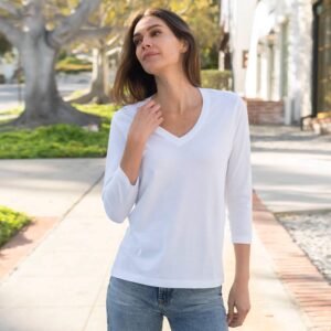 Womens 3/4 Sleeve V-Neck - White