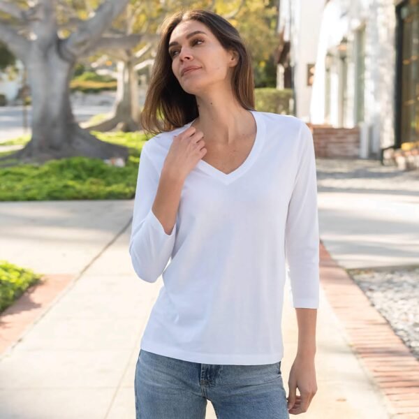 Womens 3/4 Sleeve V-Neck - White